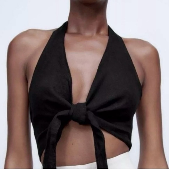 Zara Tops - NEW Zara 100% linen front tie halter top